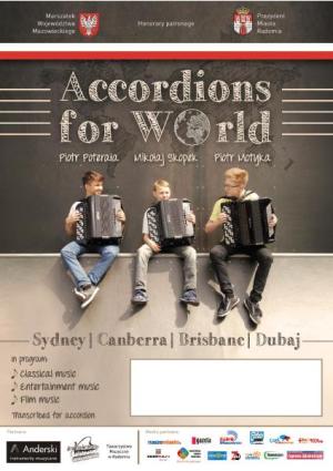 plakat trio "Accordions for World", który wykorzystywany był podczas trasy australijskiej
